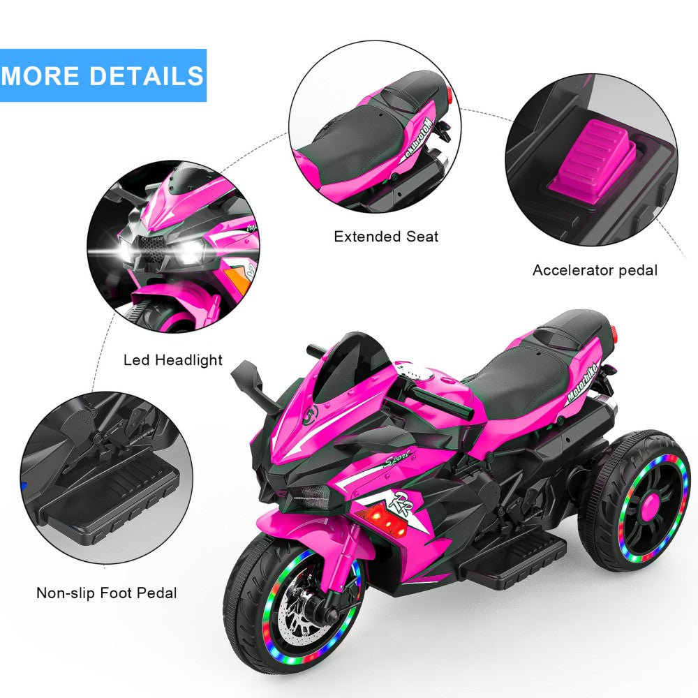 12V Kids Ride on Motorcycle, Electric Kids Motorcycle, Battery Powered Motorcycle for 3-6Years Old, Pink
