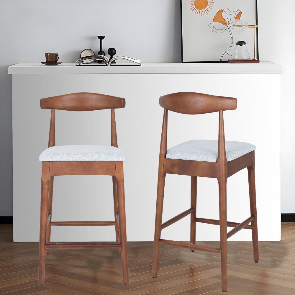 Mid-Century Modern Design Solid Wood 24" Counter Stools ,Upholstered Counter Stools with Wood Legs for Kitchen Island Dining Room Bar(Nature Frame And Beige Cushion)