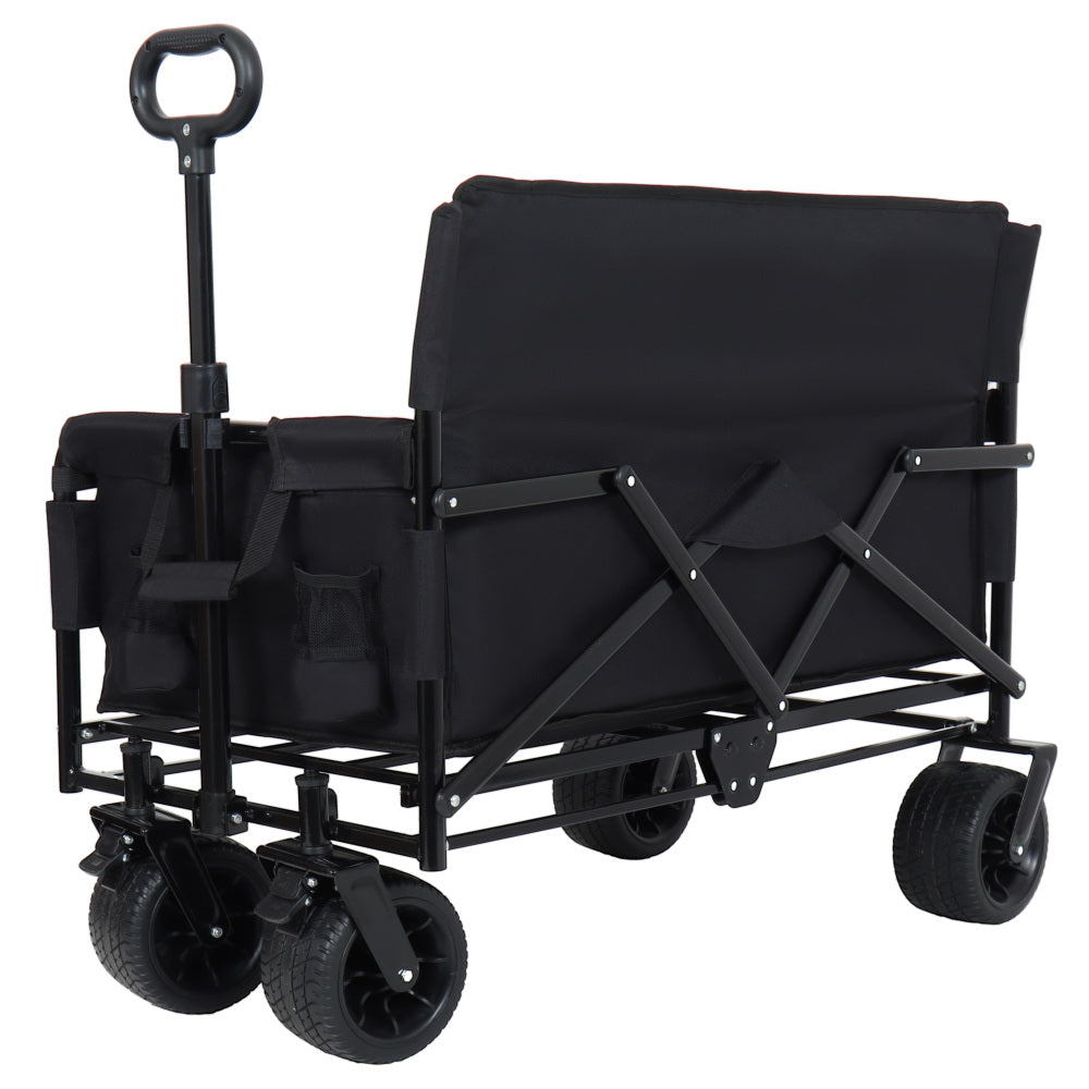 3-in-1 Convertible Folding Wagon Cart with Bench Seat & Storage - 500lbs Heavy-Duty Utility Wagon, 180L Capacity All-Terrain Wheels for Camping, Beach, Sports, Garden, black