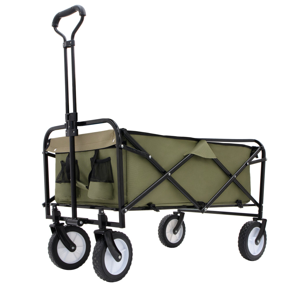 Collapsible Foldable Wagon Cart with strapping system Beach Wagon Utility Cart Utility Wagon Grocery Cart for for Camping Shopping Sports Gardeing Fishing Supports 360lbs All-Terrain Wheels black