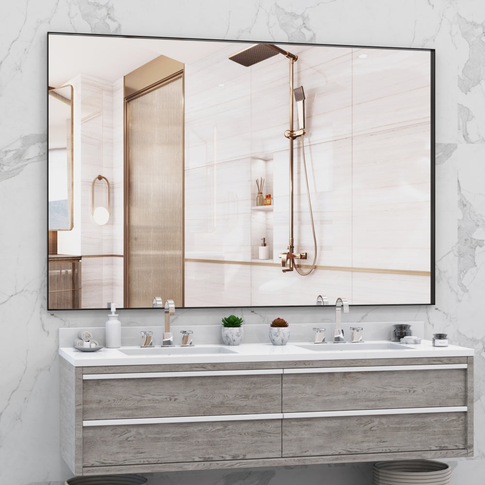 36x24 inches Modern Black Bathroom Mirror with Aluminum Frame Vertical or Horizontal Hanging Decorative Wall Mirrors for Living Room Bedroom