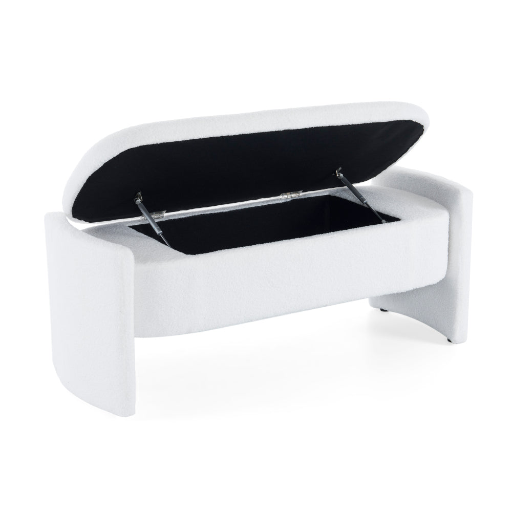 Elegant Long - shaped Storage Ottoman Bench of boucle material with Simple and Grand Design, White