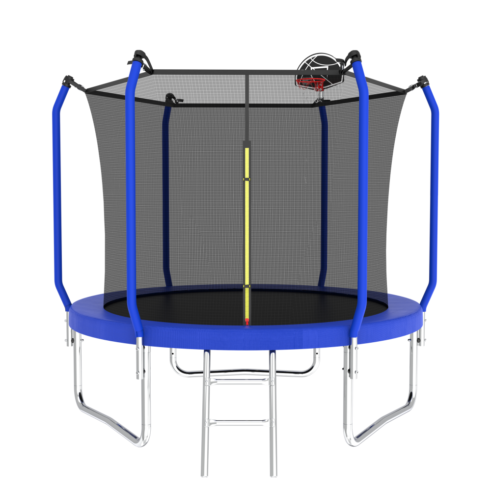 14FT Trampoline with Basketball Hoop, ASTM Approved Reinforced Type Outdoor Trampoline with Enclosure Net