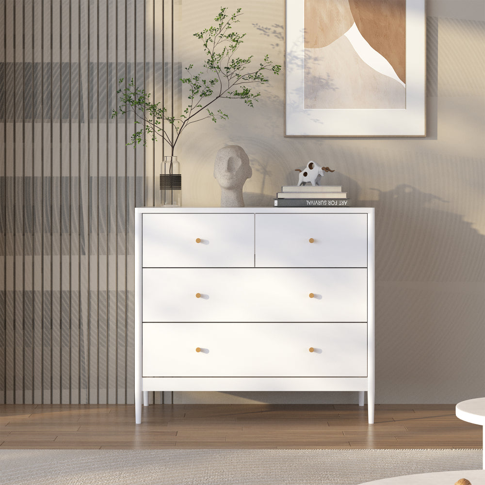 White 4-Drawer Kids Dresser, Wooden Storage Cabinet for Toddler Bedroom, Nursery, Closet, Baby Nightstand Organizer for Living Room or Apartment, 35.4" Wide