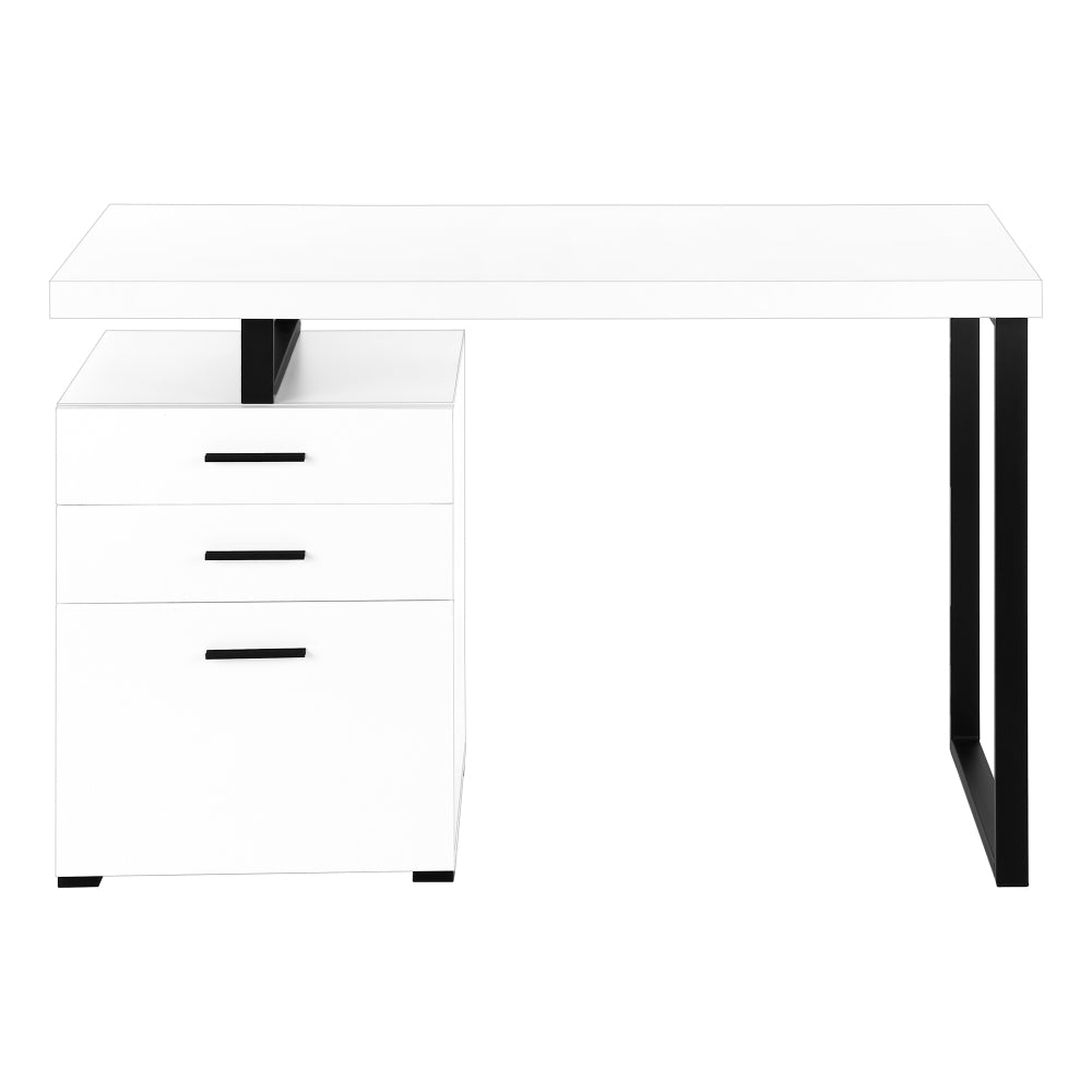 Computer Desk, Home Office, Laptop, Left, Right Set-up, Storage Drawers, 48"l, Work, White Laminate, Black Metal, Contemporary, Modern