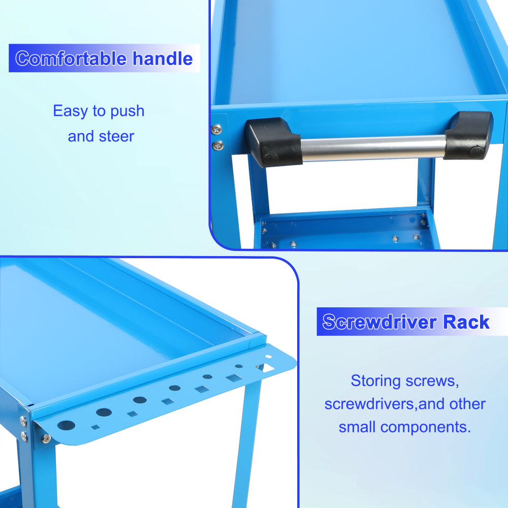 Tool Cart on Wheels, Heavy Duty Steel Utility Cart w/Lockable Wheels, 400 LBS Capacity Industrial Service Cart for Garage, Warehouse, Workshop (Two-layer Bright Blue)