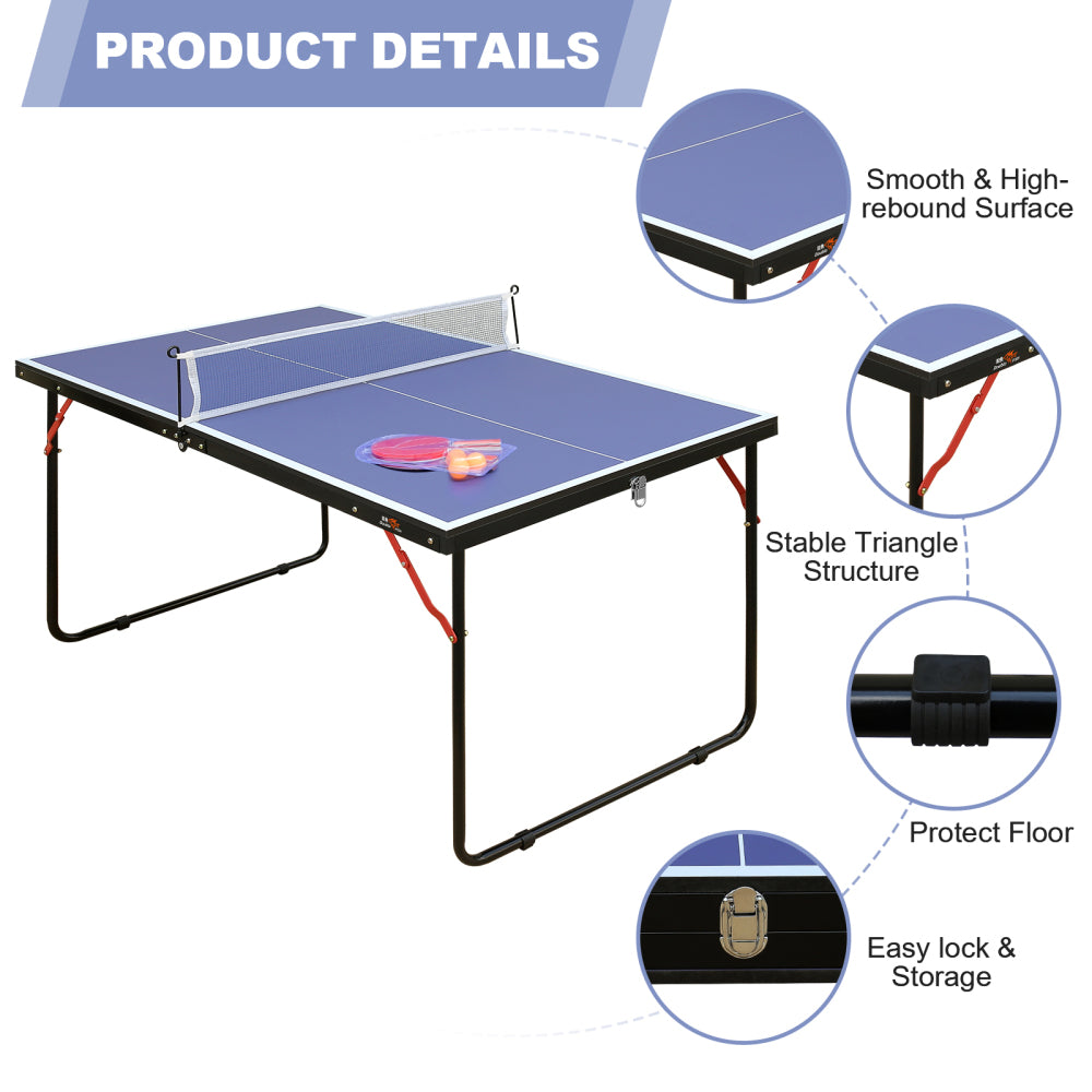 DOUBLE FISH Mid-Size Portable Ping Pong Table, 4ft Compact Foldable Table Tennis Table Set with Net, 2 Paddles & 3 Balls for Indoor Outdoor, Small Spaces And Apartments, Thickened Aluminum Frame