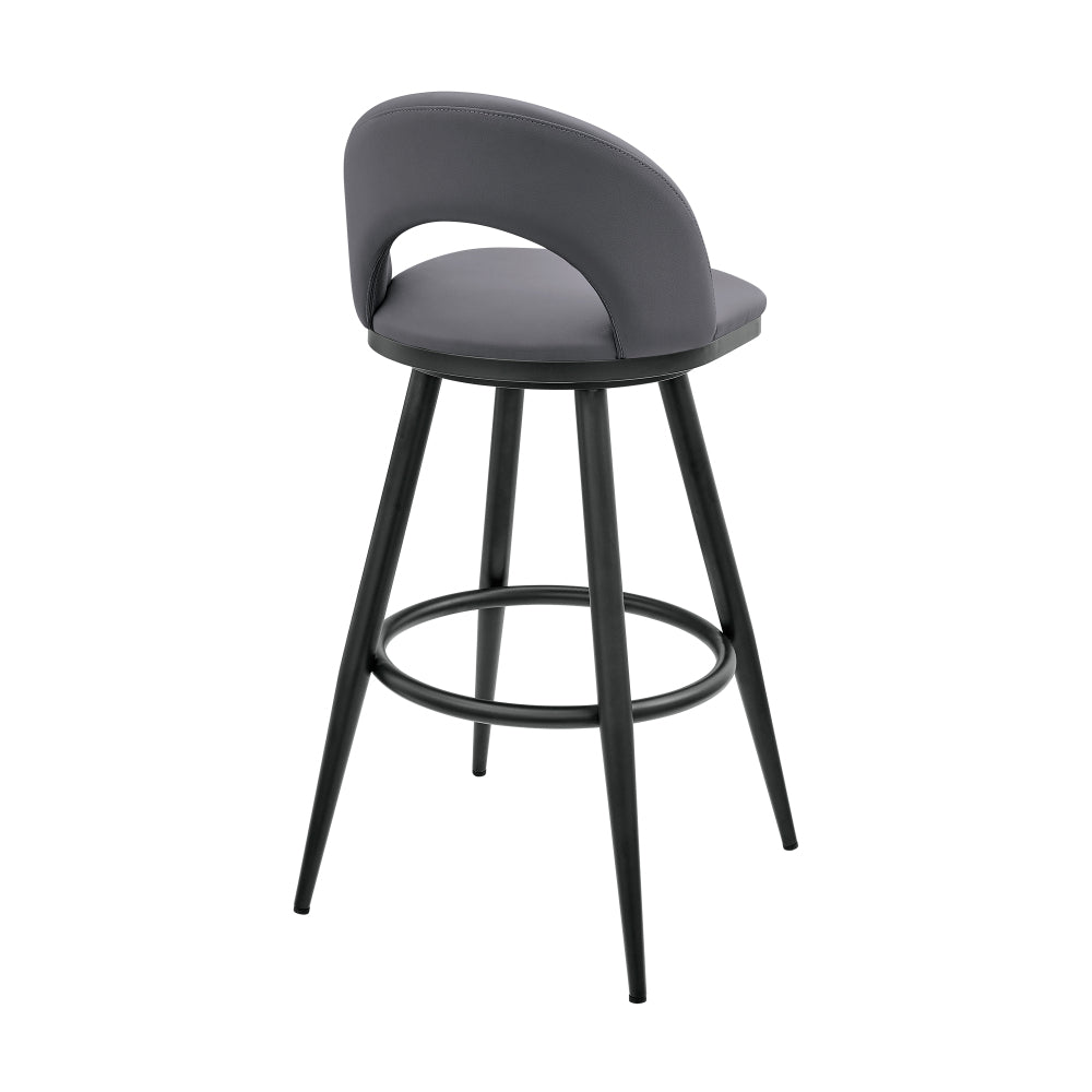 Charlotte Swivel Bar Stool in Black Metal with Gray Faux Leather