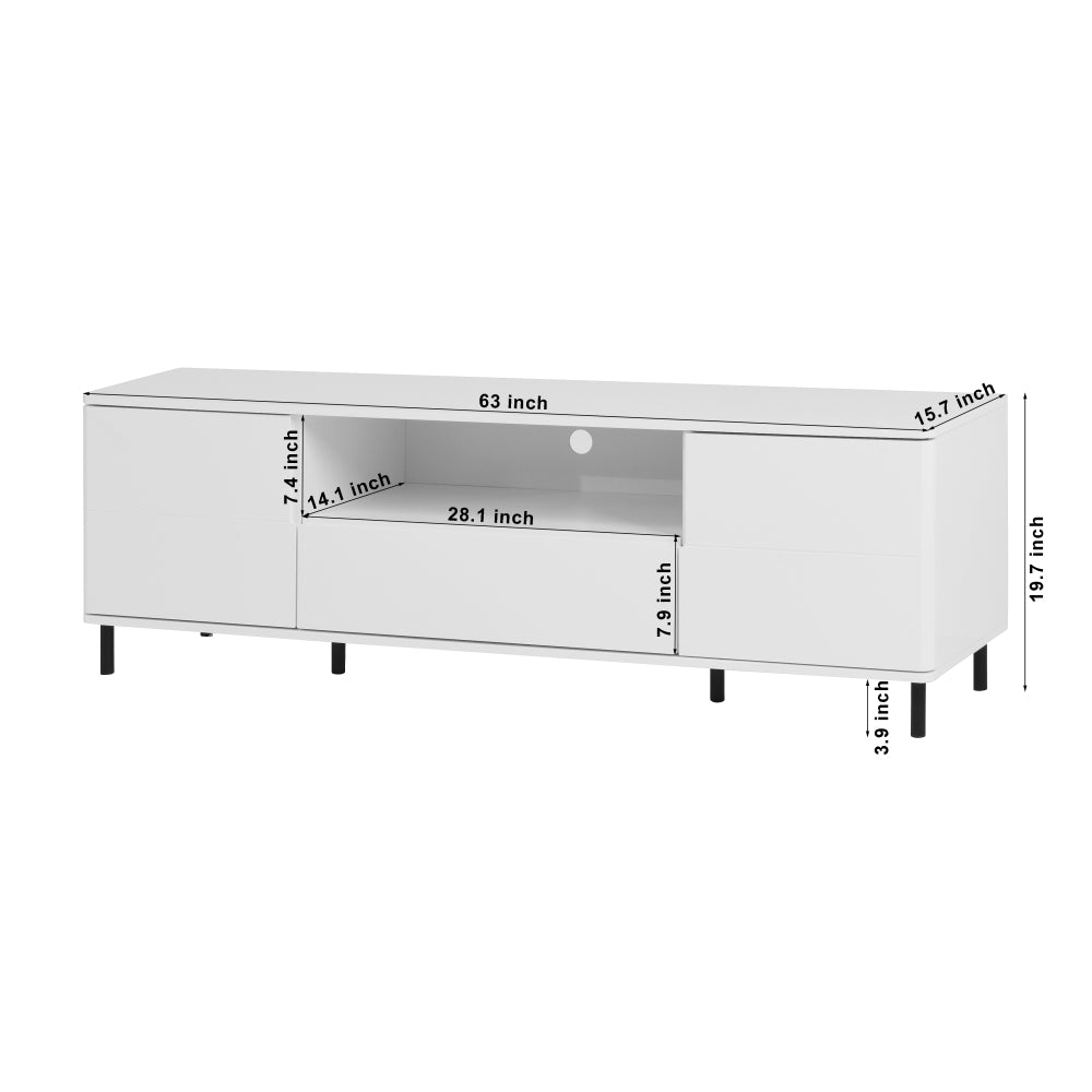 High Gloss Panel Modern TV Console, TV Stand, Entertainment Center with Storage Shelves,TV Cabinet for Living Room, Bedroom, Cloud White 63x15.74x19.68 inch