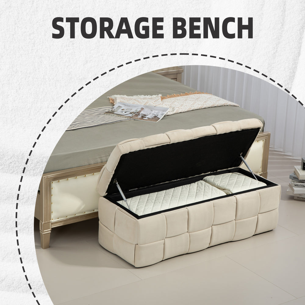 Storage Ottoman,Bedroom End Bench,Upholstered Fabric Storage Ottoman with Safety Hinge, Entryway Padded Footstool, Ottoman Bench for Living Room & Bedroom (Beige)