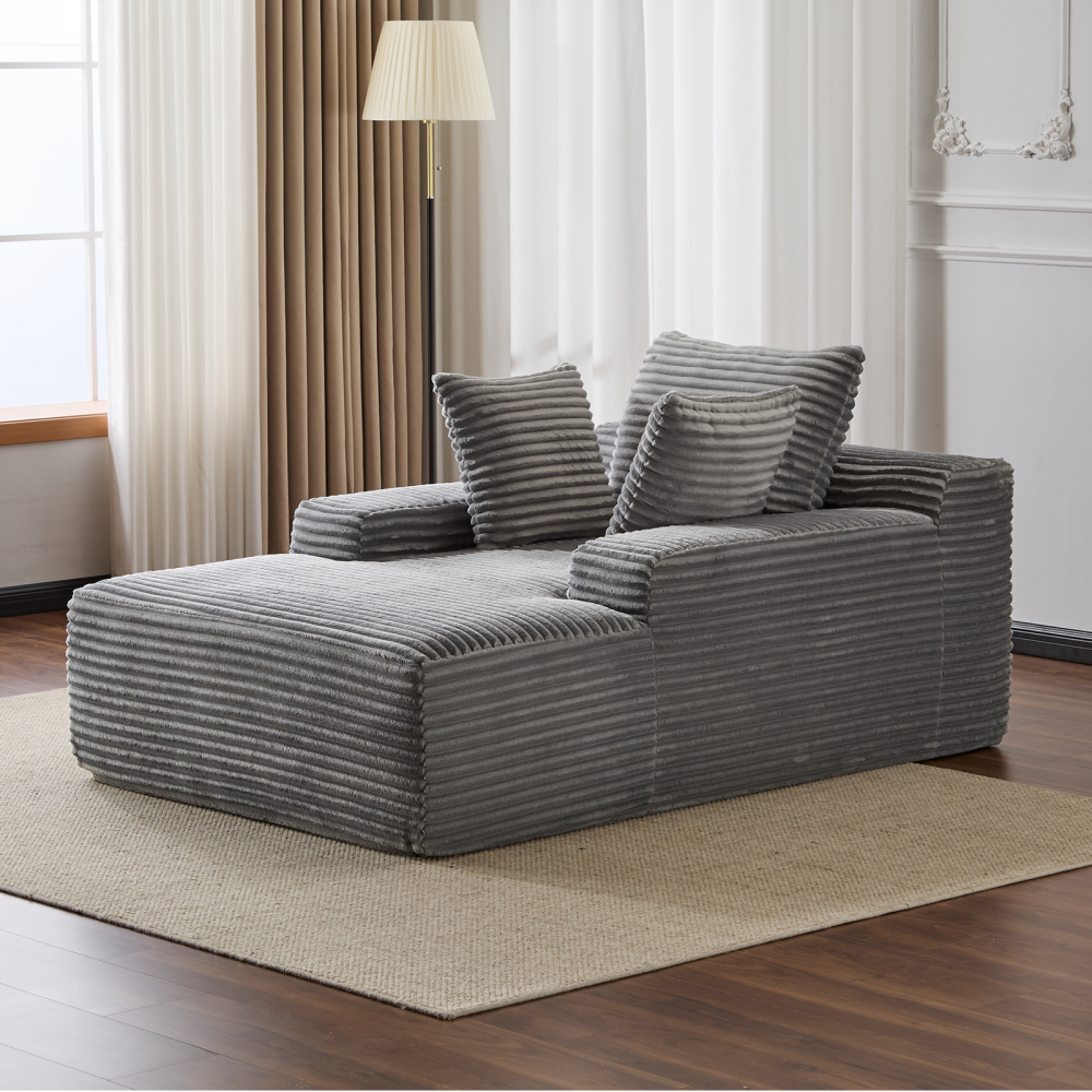 Oversized Chaise Lounge Chair Cozy Cloud Couch, Modern Plush Corduroy Upholstered Sleeper Sofa Daybed with 3 Throw Pillows and Wide Armrest for Living Room, No Assembly Required,Green