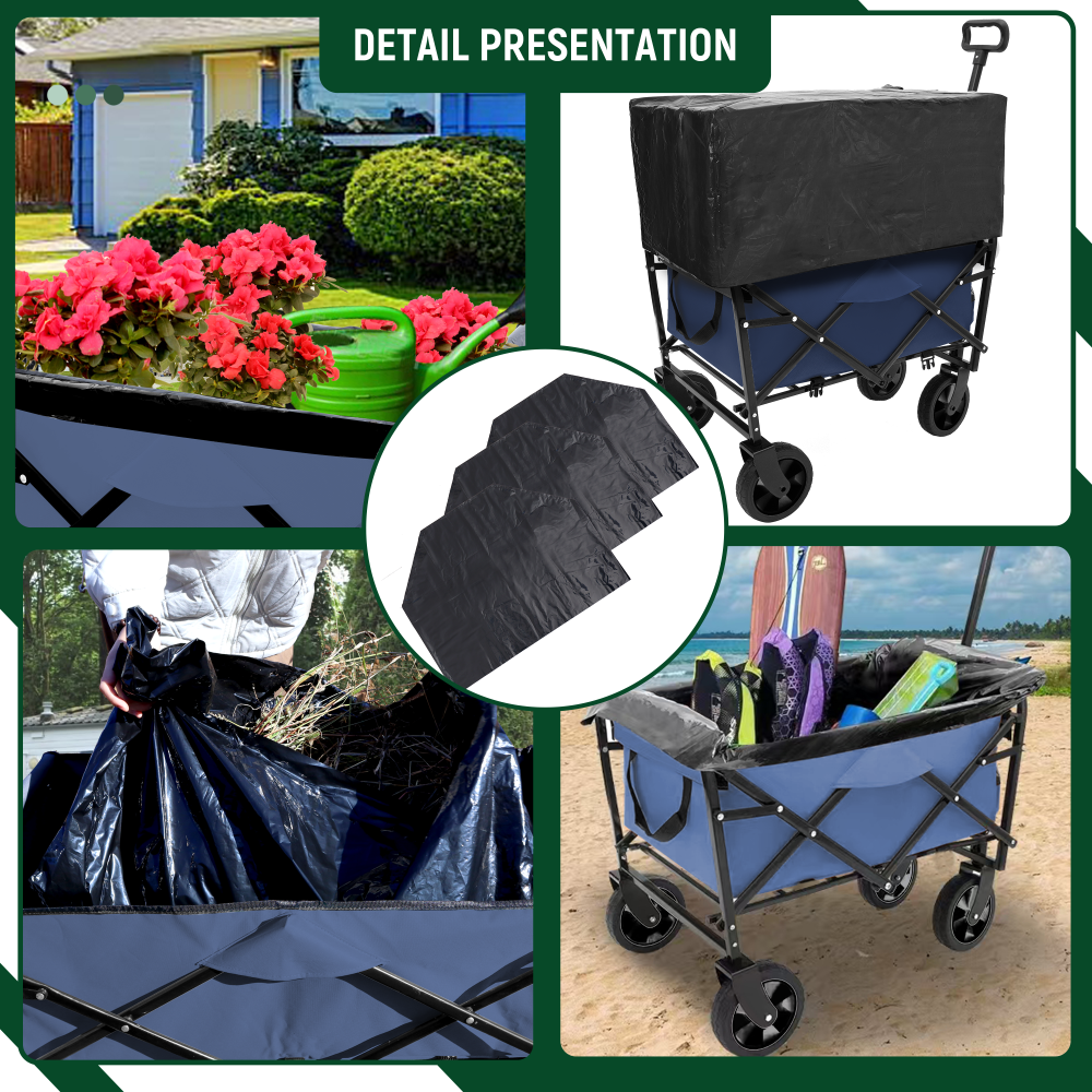 Minimeetall Multi-use Bag,Collapsible Foldable Wagon Cart Beach Wagon Heavy Duty Utility Cart Utility Wagon Grocery Cart for for Camping 3pcs plastic Liner bag /Cover , dark blue