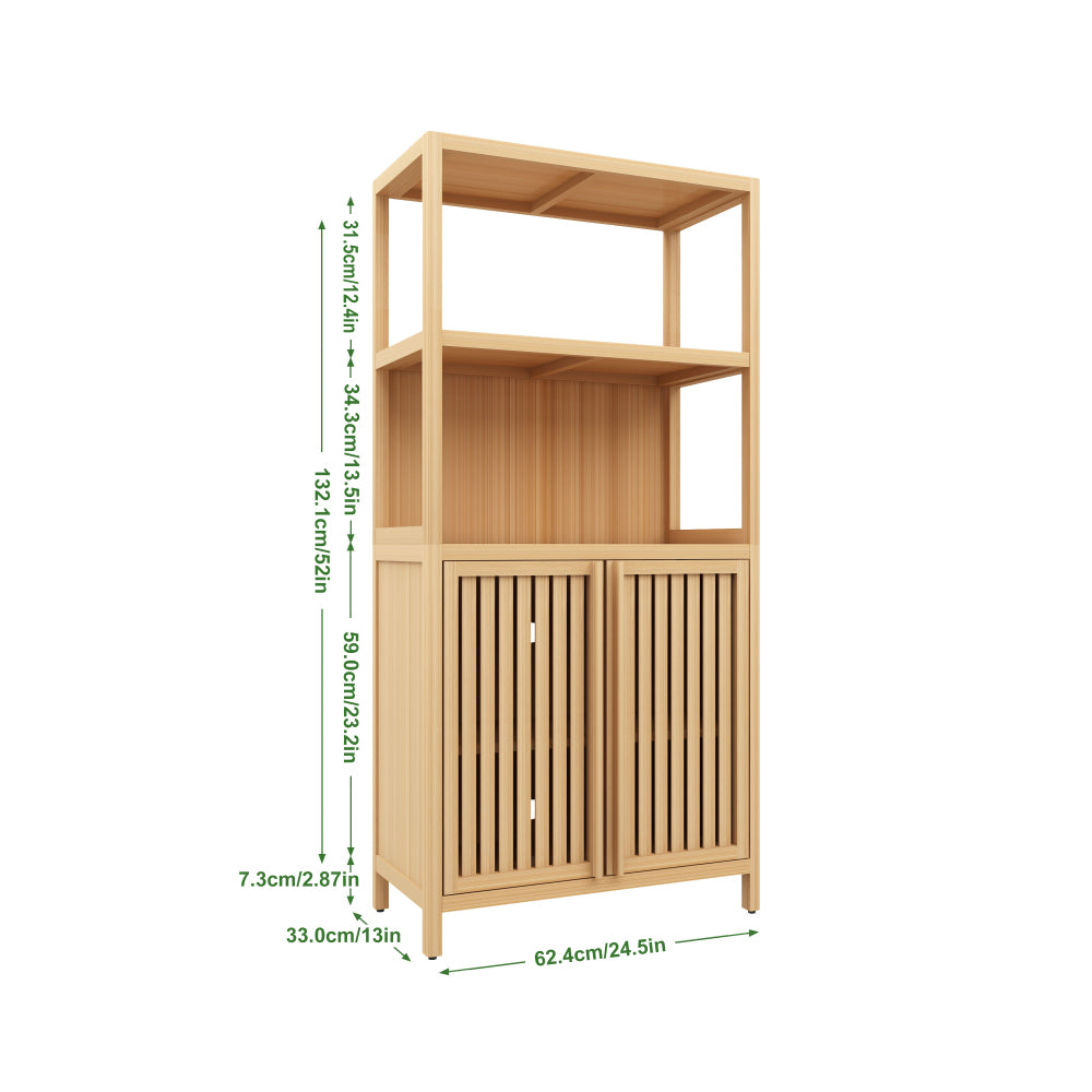 Bamboo Storage Cabinet, Freestanding Bathroom Cabinet with 2 Doors, Floor Cabinet Organizer for Living Room, Kitchen, Entryway