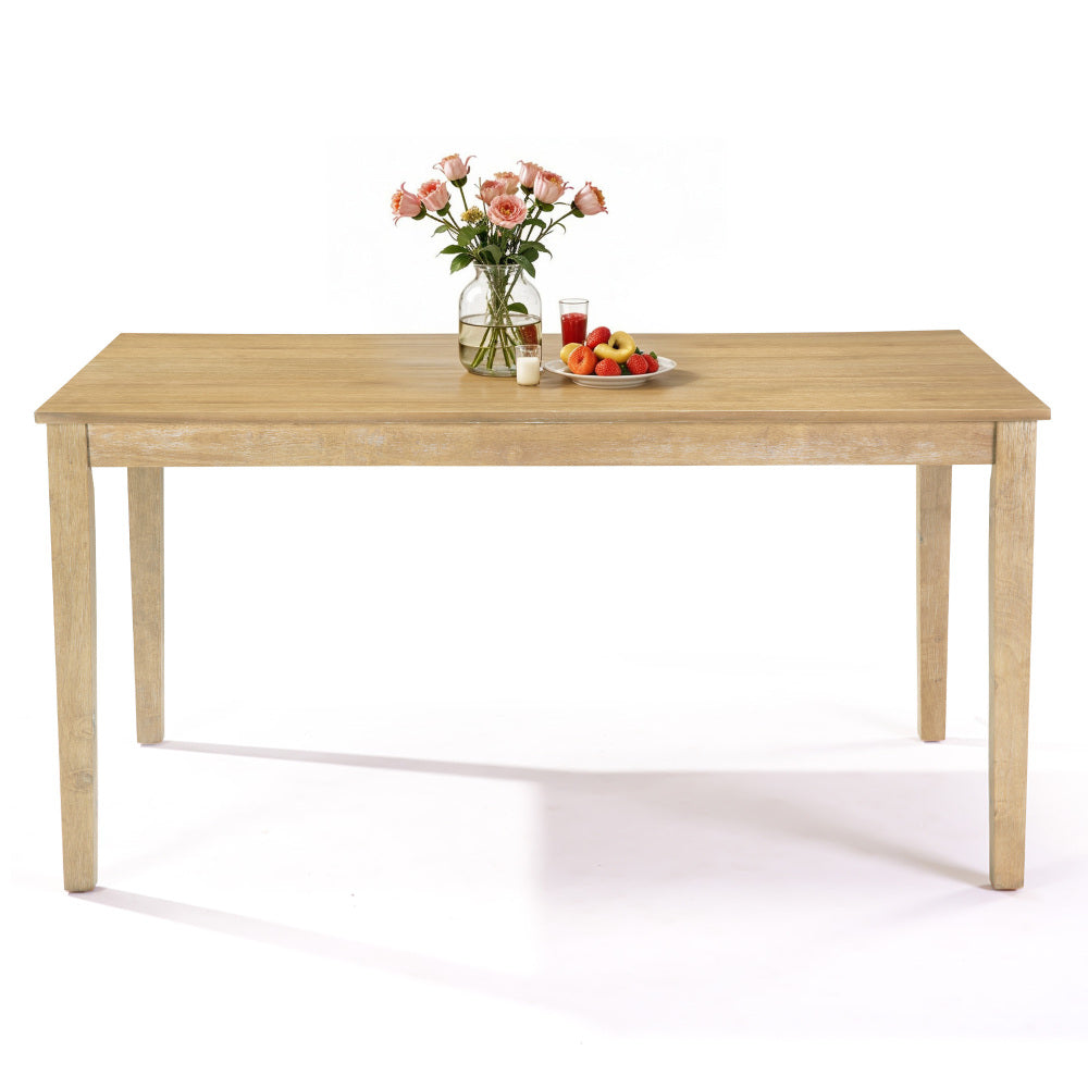 Farmhouse Style Solid Wood Dining Table, 60 Inch Length, Rubberwood Legs with Adjustable Glides, MDF + Rubberwood Veneer Top, Perfect for Dining Room, Kitchen, Living Room, Sturdy and Durable.