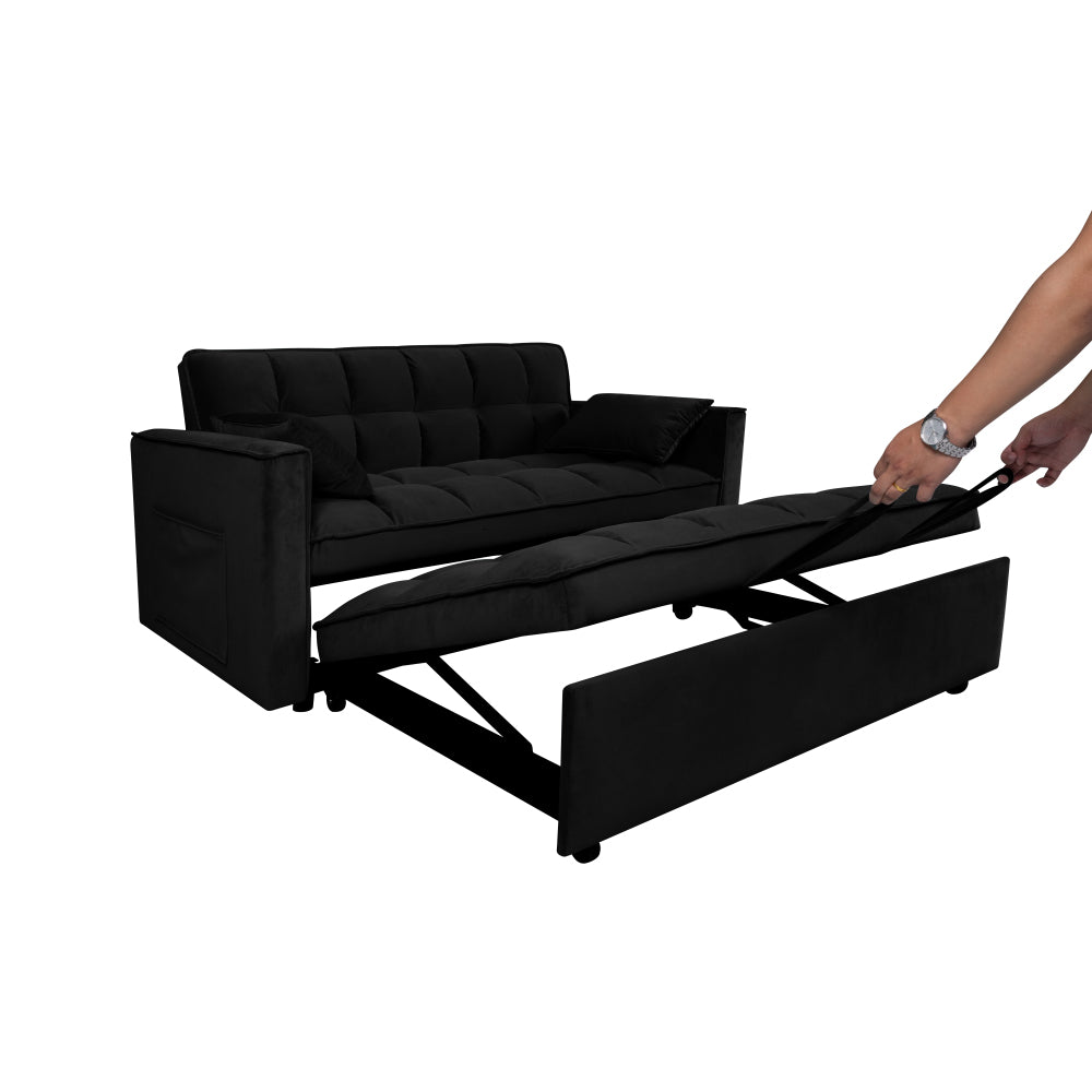 Modern Velvet Fabric 53" 3 in 1 Convertible Sleeper Sofa Bed, Futon Couches for Living Room with Side Pocket, Adjustable Backrest(Black)