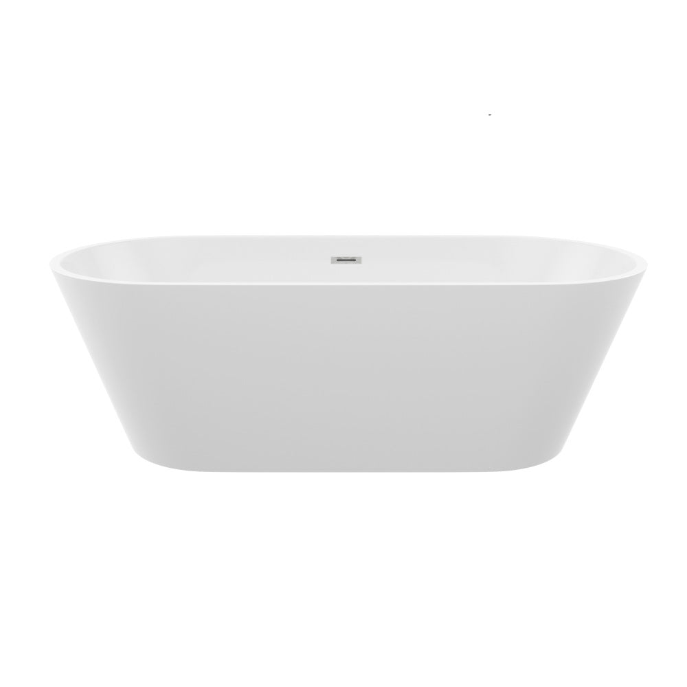 60" Acrylic Alcove Soaking Bathtub with Skirt - Glossy White, Back-to-Wall Design, Chrome Hand-Twist Drain