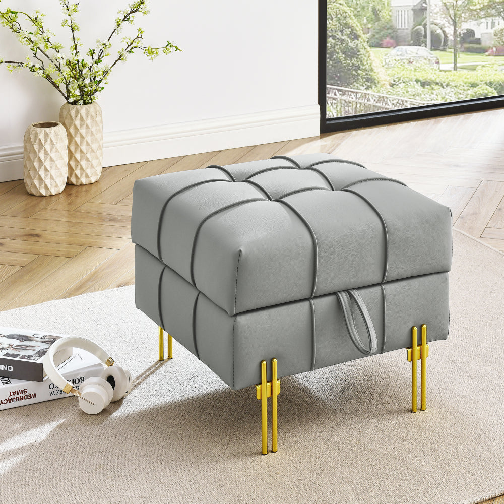 22 inches Anti-scratch Leather Storage Ottoman, Pet Friendly Entryway Bench with Golden Stainless Steel Legs, Black