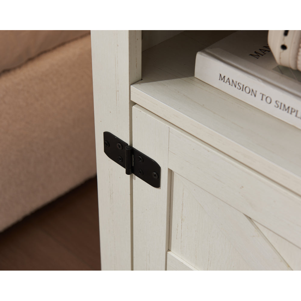 Farmhouse Nightstand , Beside Table with Barn Door, Modern End Side Table with Storage for Bedroom, Office