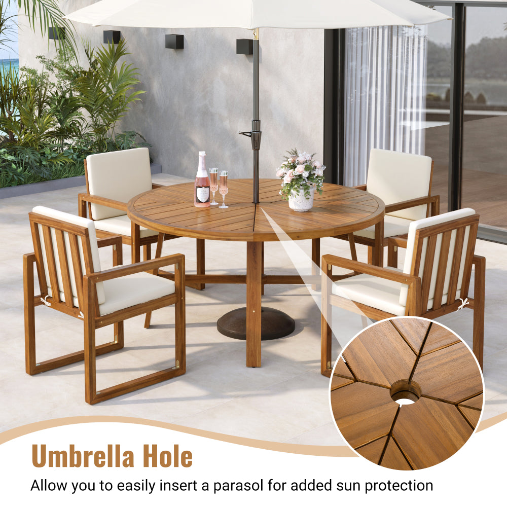 5-Piece Outdoor Patio Dining Set Acacia Wood Outdoor Dining Set Patio Furniture Set with Four Armchairs and a Table for Garden, Balcony, Backyard, Beige