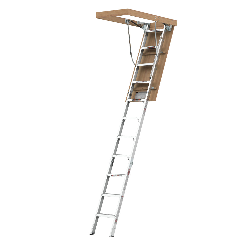 Household Aluminum Attic Ladder 25" x 54" ,350lbs Capacity, 7-10 ft Ceiling Height