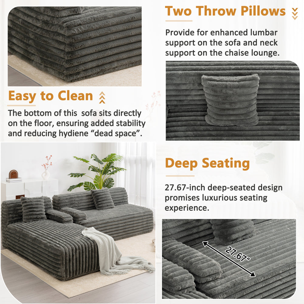 110" Cloud Sectional Sofa Upholstered Couch Free-combined Sofa for Living Room, Dark Gray