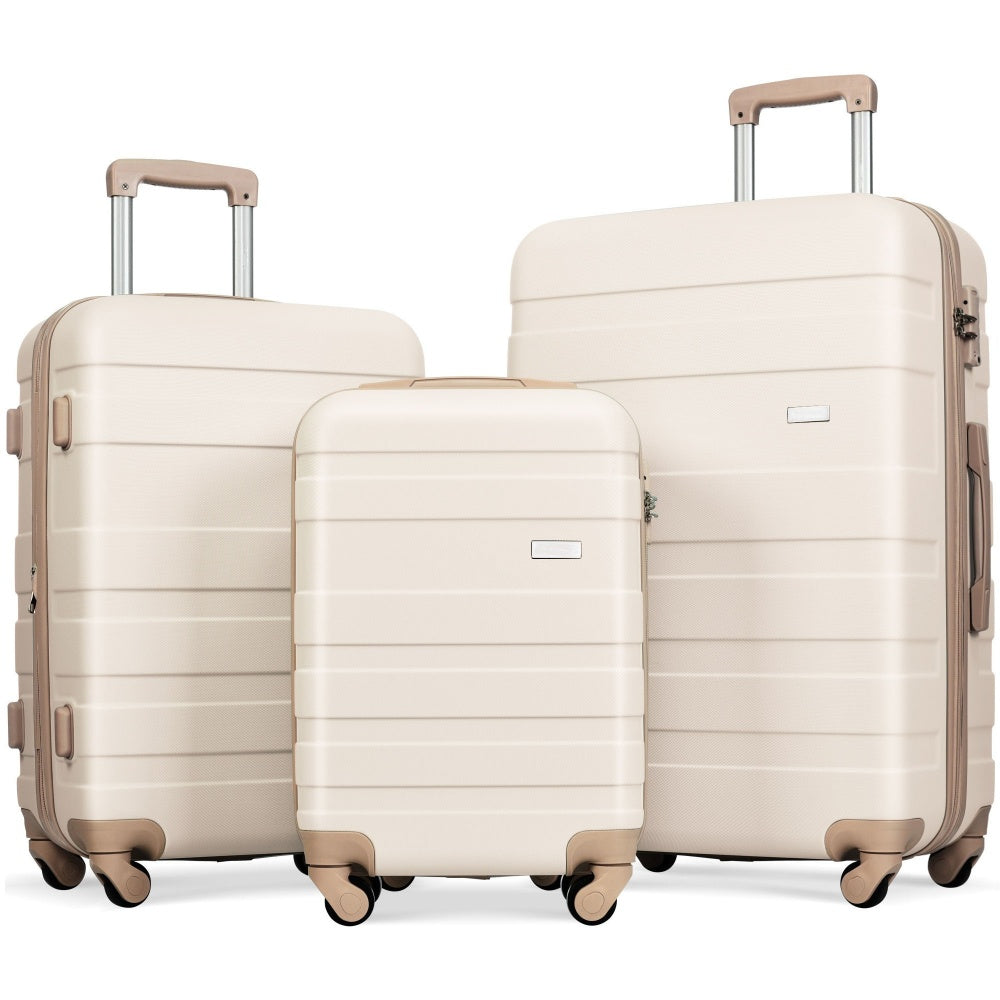 Luggage Sets New Model ABS Hardshell 3pcs Clearance Luggage Hardside Lightweight Durable Suitcase sets Spinner Wheels Suitcase with TSA Lock 20''24''28''( light brown)