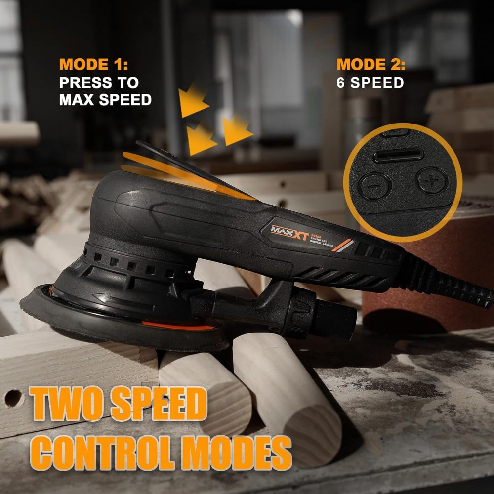 Electric 5mm Random Orbital Sander Brushless 350W 3A Multi-function Variable Speed Electric Corded Orbital Sanders Machine with 10 Sanding Paper for Woodworking (R7303-5.0mmOrbit)