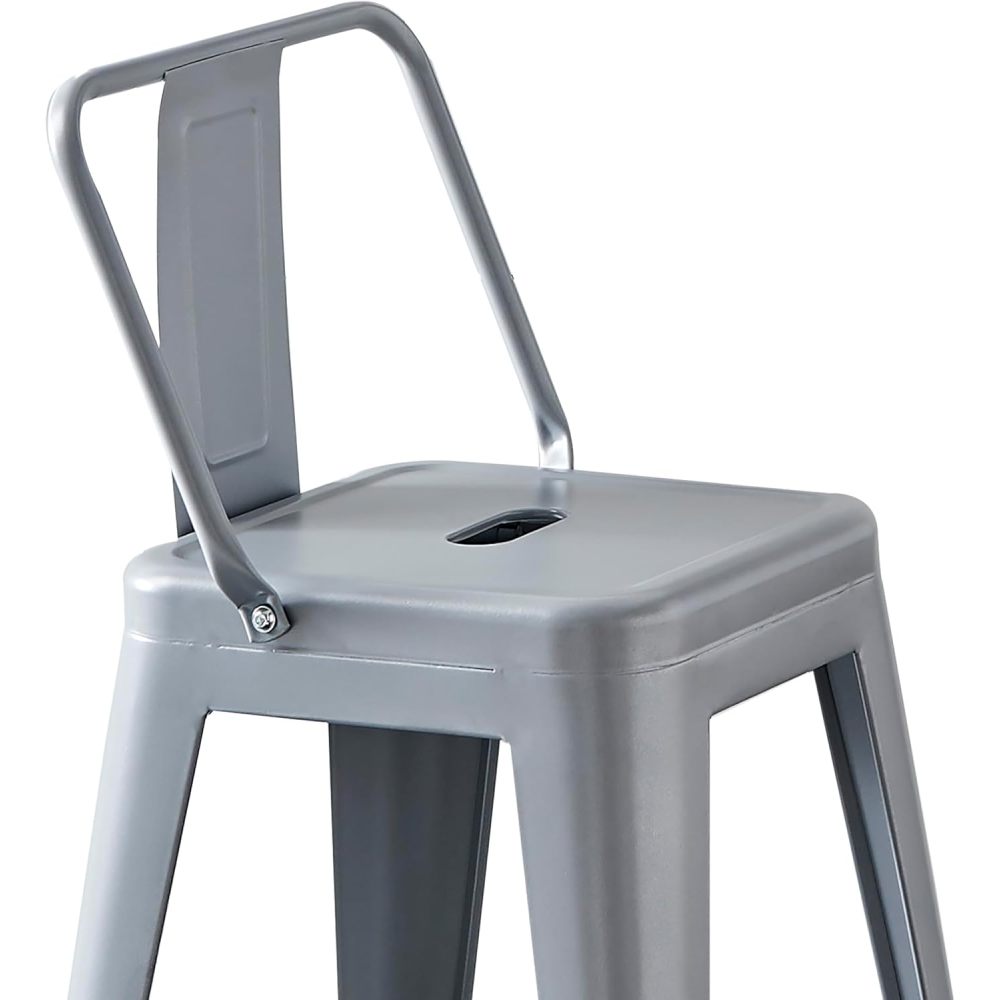 Modern Light Weight Industrial Contemporary Rustic Vintage Costal Metal Barstools with Bucket Back and 4 Leg Design, Seat Bar Stools (Set of 2) (24" Seat, Distressed White)