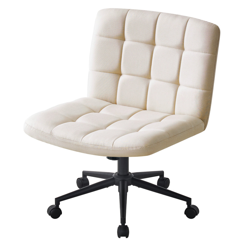 Homw Office Desk Chair with Wheels, Armless Desk Chair with Lumbar Support, Adjustable Height 360° Rolling Swivel Computer Chairs for Home Office Study Room, Linen, Beige
