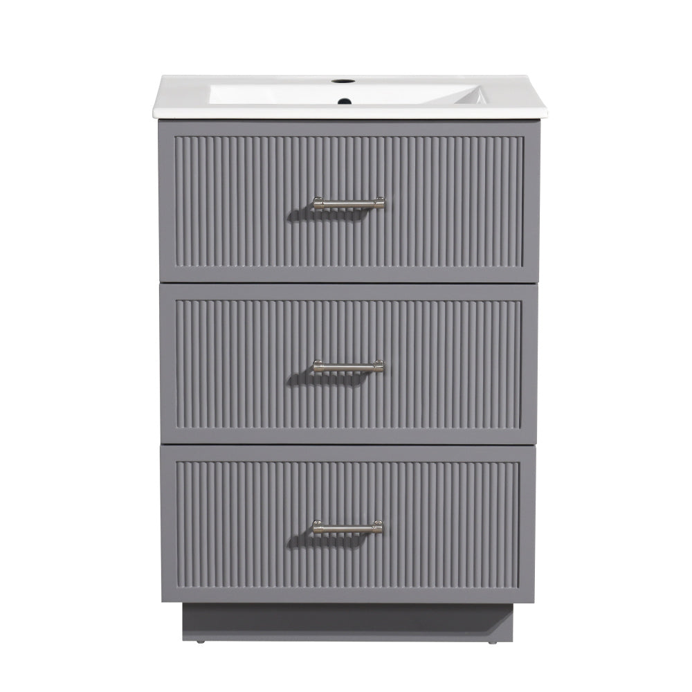 30 Inch Bathroom Vanity with Ceramic Sink Combo Set, Modern Freestanding Bathroom Storage Cabinet with 2 Drawers, Floor Standing Bath Vanity, Gray