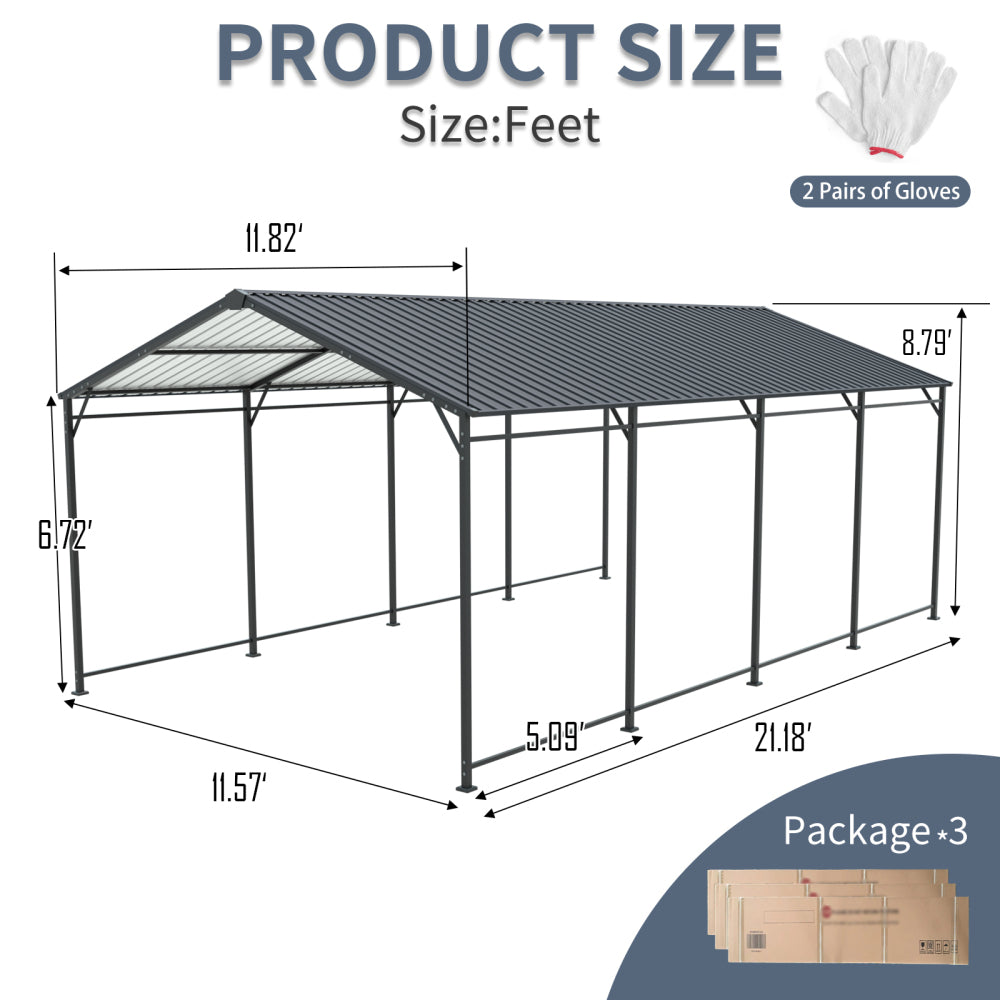 12*21 FT Carport, Heavy Duty Carport with Galvanized Steel Roof and Frame, Metal Carport Large Garage for Cars, Trucks, Boats & Tractors