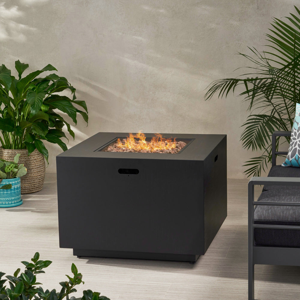 Outdoor Patio Propane Fire Pit 24'' H x 33'' W Square Iron Gas-burning Fire Pit - 50,000 BTU, Tank in side, Dark Grey