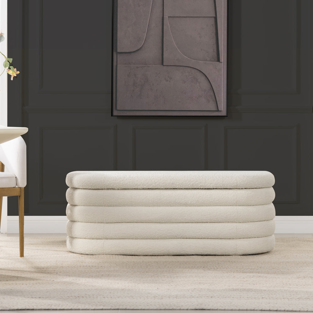 Fuji 49" Upholstered Oval Storage Bench, Ebony Black Boucle