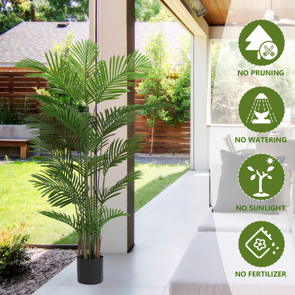 Artificial Areca Palm Plant, 180cm Tall Faux Tropical Tree in Pot for Indoor Outdoor Home, Office, or Garden Modern Decoration, 2pcs/set
