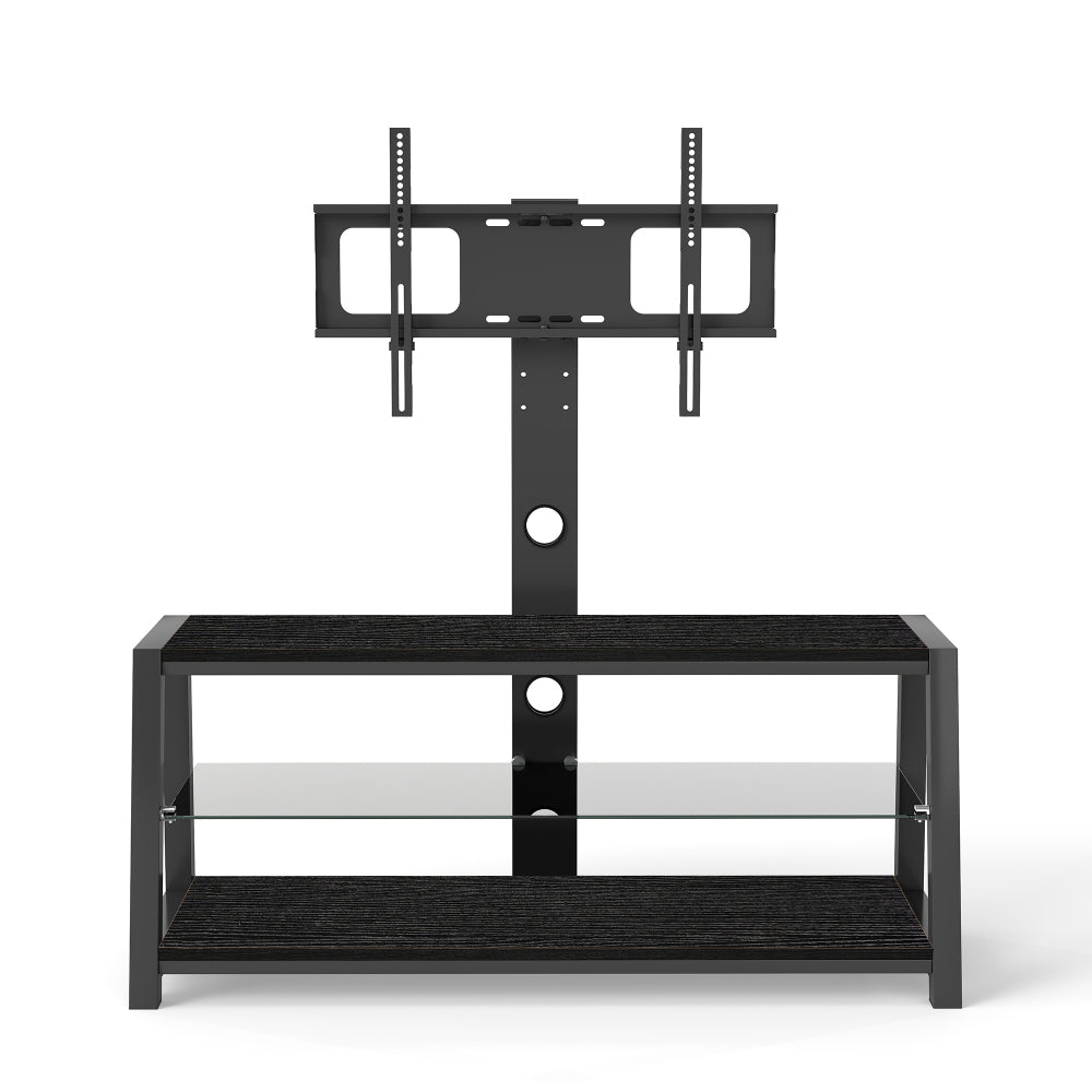 Wooden Storage TV Stand Black Tempered Glass Height Adjustable Universal Swivel Entertainment Center With Mount TV Stand,black