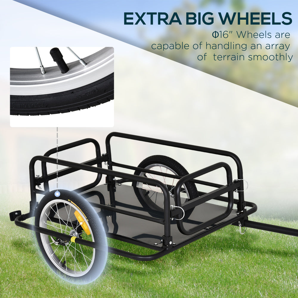 Aosom Bike Cargo Trailer for Hefty Loads, Foldable Compact Storage, Universal Hitch, Bike Wagon Bike Trailer Bicycle Cargo Trailer Bike Attachment with 16" Wheels, Heavy-Duty, Black