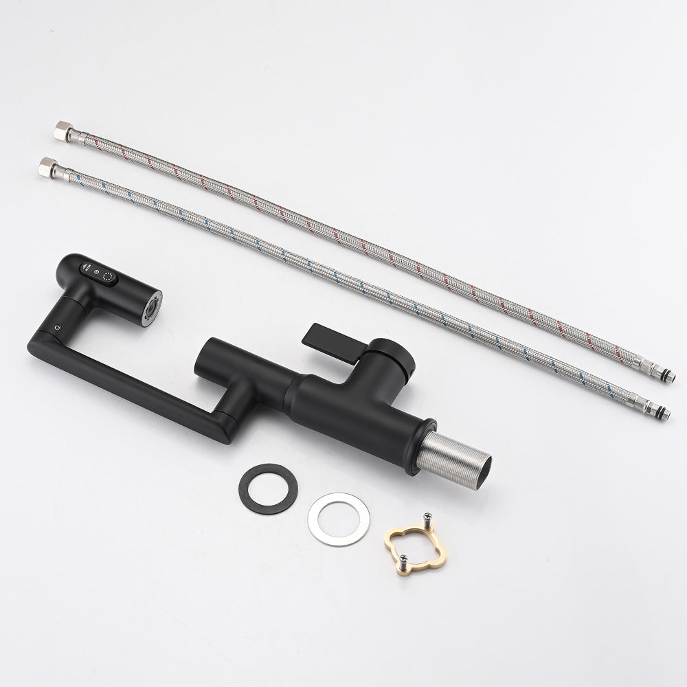 Bathroom Sink Faucet with Spray Function, Temperature Display, Anti-Slip Switch, Hot & Cold Controls, and 360° Swivel Spout
