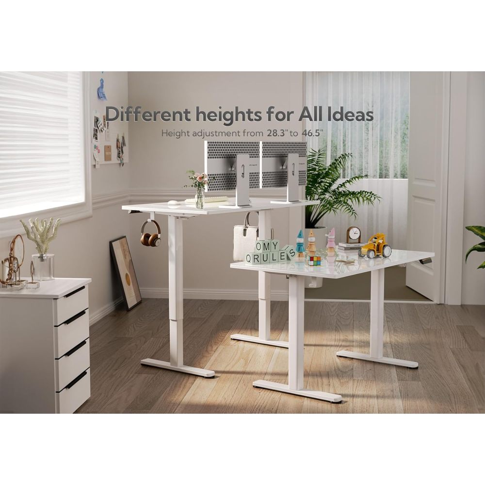 48 Inch Electric White Glass Standing Desk, Adjustable Height ,Quick Install Home Office Computer Desk, Stand Up Desk