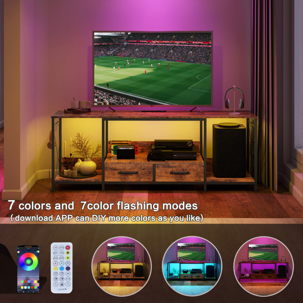 There are installation videos + scene videos .TV Stand with LED Lights Power Outlets - TV Stand with Fabric Drawers for 65 70 75 Inches TV -Can also be used in multiple scenes, living room, bedroom,