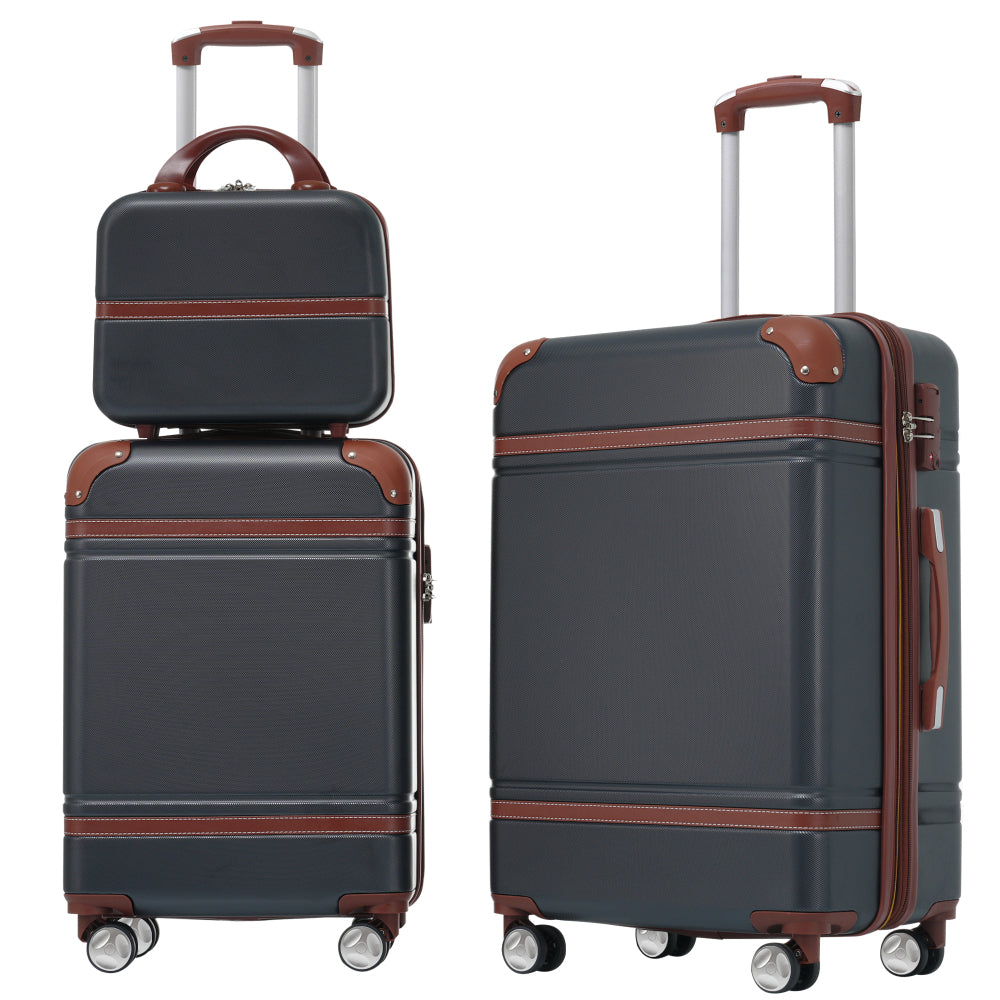 Hardshell Luggage Sets 3 Pieces 20"+24" Luggages and Cosmetic Case Spinner Suitcase with TSA Lock Lightweight,White
