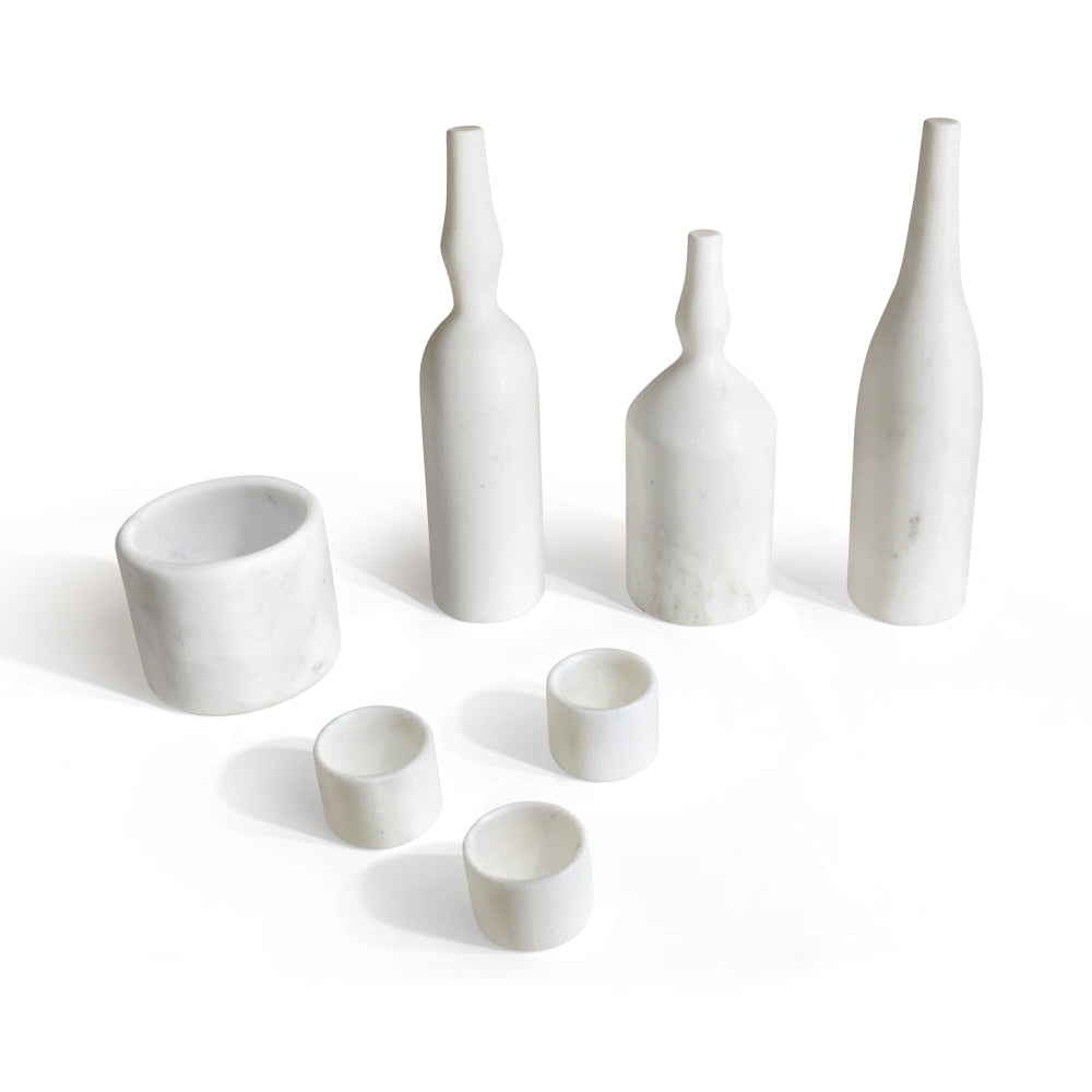 White natural marble living room accessories set, natural stone, luxury 7 pcs set, genuine marble, real marble