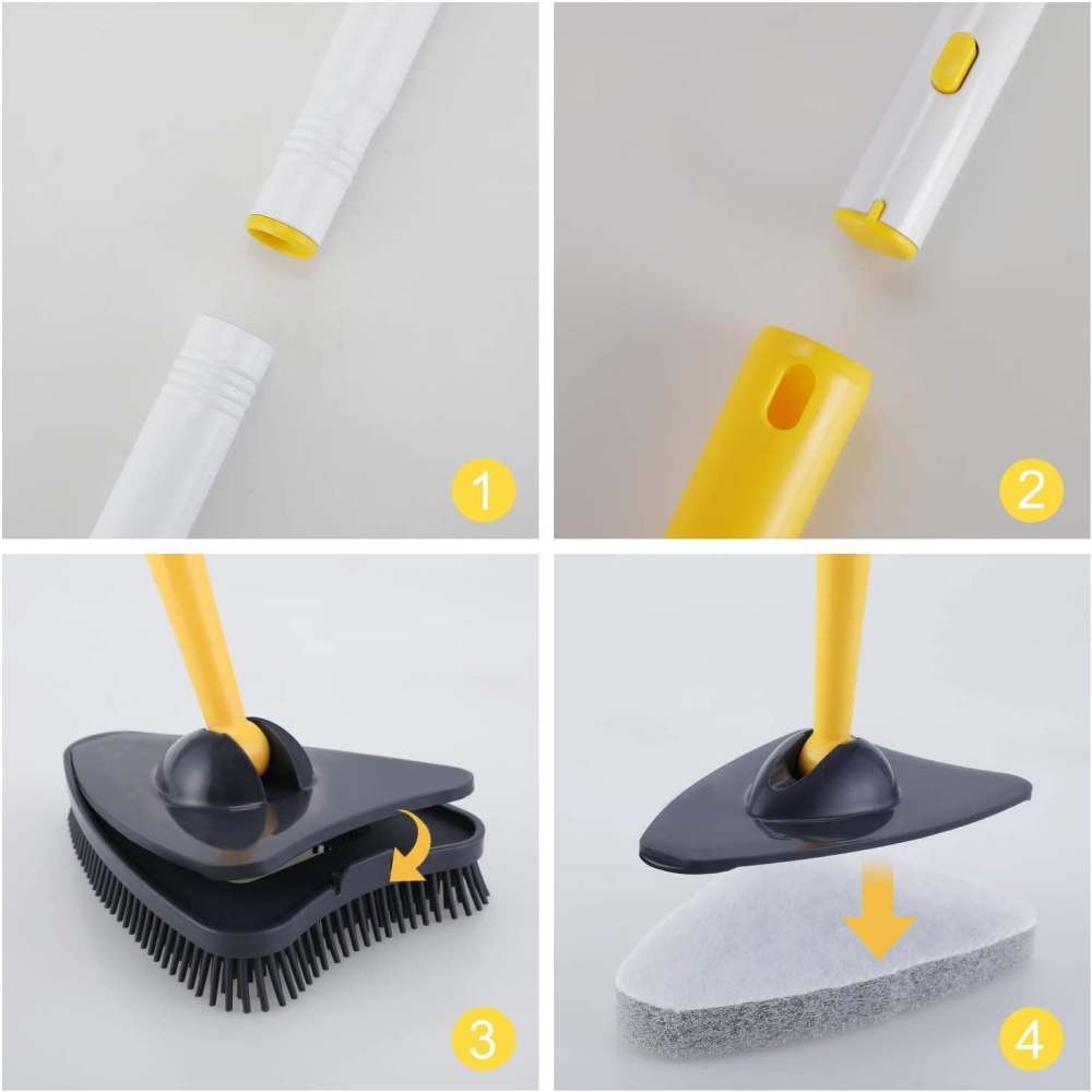 Tub Tile Scrubber Brush 2 in 1 Cleaning Brush Pole Stiff Bristles Scouring Pads for Cleaning Bathroom Kitchen Toilet Wall Tub Tile Sink Non-scratch