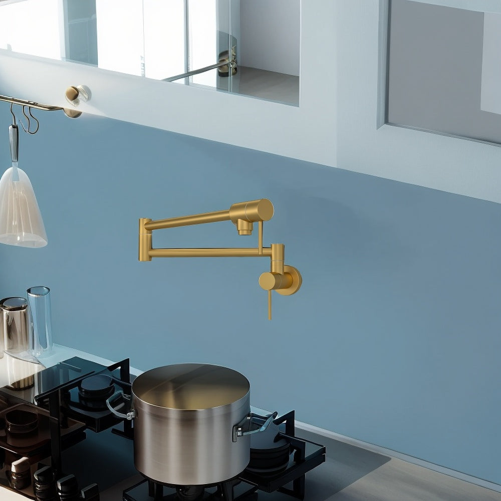 Pot Filler Faucet - Wall Mount Kitchen Sink Faucet Folding Stretchable with Single Hole Two Handles, Brushed Nickel