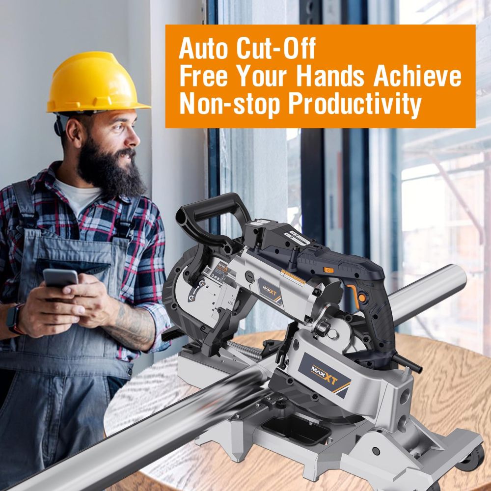 Band Saw with Lightweight Aluminum Base, 10 Amp 5 Inch Deep Cut Bandsaw, Variable Speed Handheld Automatic Multipurpose Cut with Carrying Wheels Portable Metal Saw, Band Saws for Metal Wood