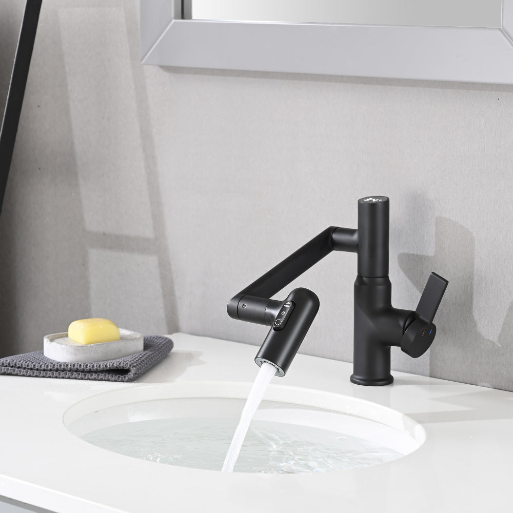 Bathroom Sink Faucet with Spray Function, Temperature Display, Anti-Slip Switch, Hot & Cold Controls, and 360° Swivel Spout