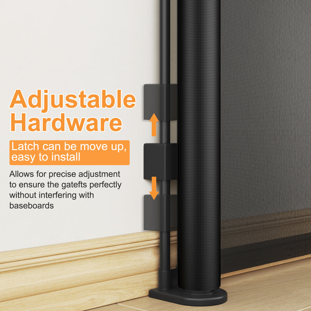 Retractable Baby Gate, Mesh Dog Gate for Doorways, Extends up to 76" Wide, 33" Tall Child Safety Gate for Doorways, Indoor & Outdoors, Stairs, Hallways, Black