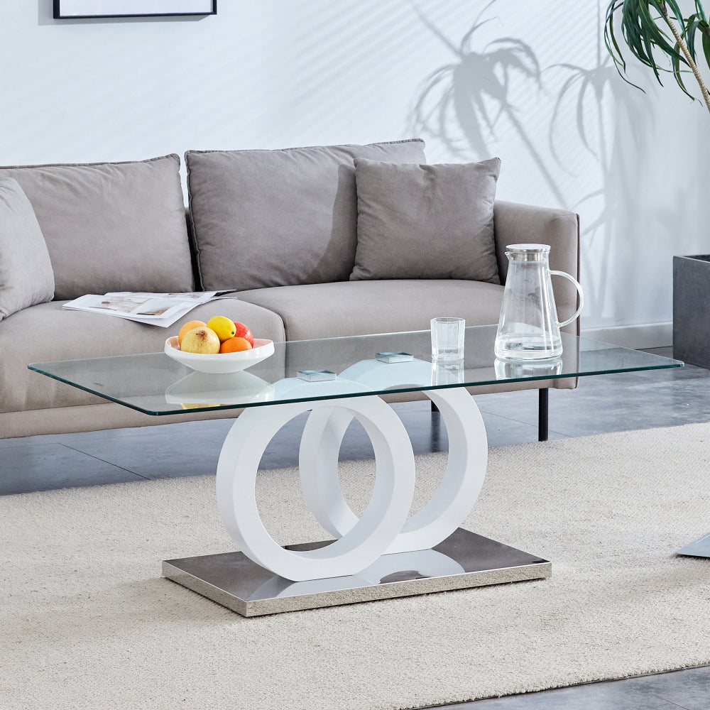 Modern Style Glass Top MDF Coffee Table with Natural Wood Color Base - Suitable for Living Rooms and Lounge Areas, with Product Dimensions of 47.2*25.6*17.8