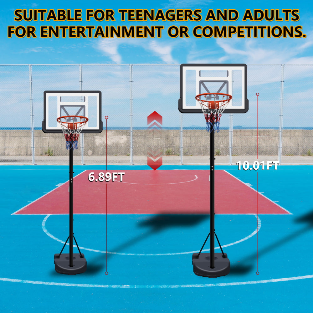 Portable Basketball Hoop for Youth Adults & Kids,Adjustable Height 6.89 ft to 10.01 ft,34 inch Backboard with Rebound System, Indoor/Outdoor Basketball Goal with Water/Sand Base, Wheels for Easy Move