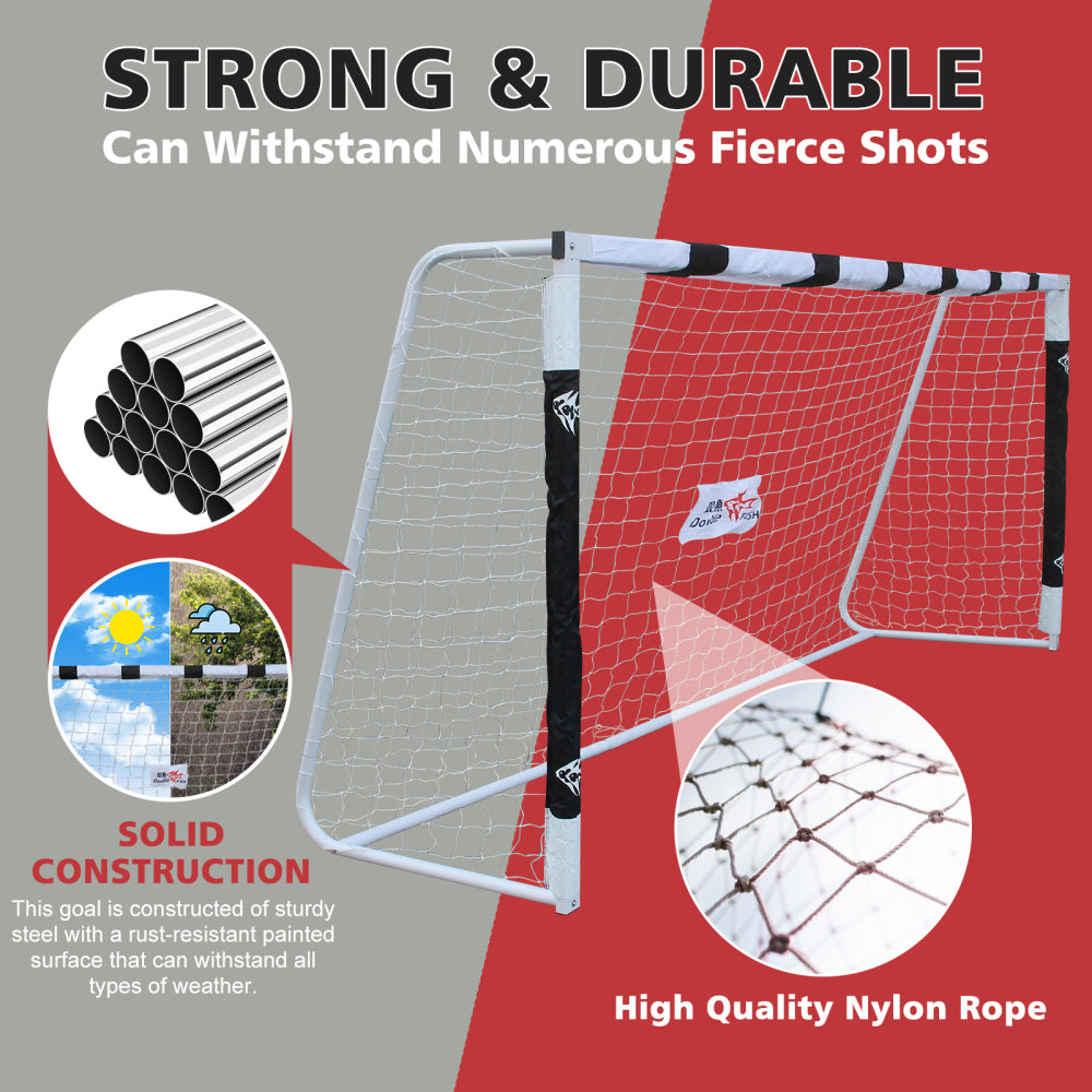 DOUBLE FISHLarge Durable 10x5.2ft Backyard Soccer Goal Set Weatherproof UPVC Frame, Heavy-Duty Soccer Nets, Convenient Carry Bag, Sturdy Ground Stakes