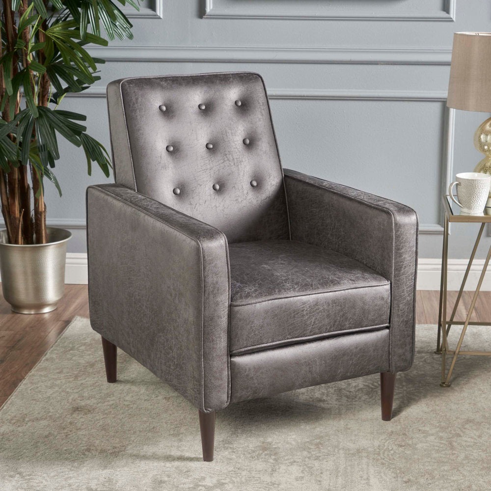 Fabric Recliner Chair Mid-Century Modern Recliner Pushback Single Recliner Sofa with Thicker Seat Cushion Tufted Upholstered Sofa with Wooden leg for Living Room Bedroom